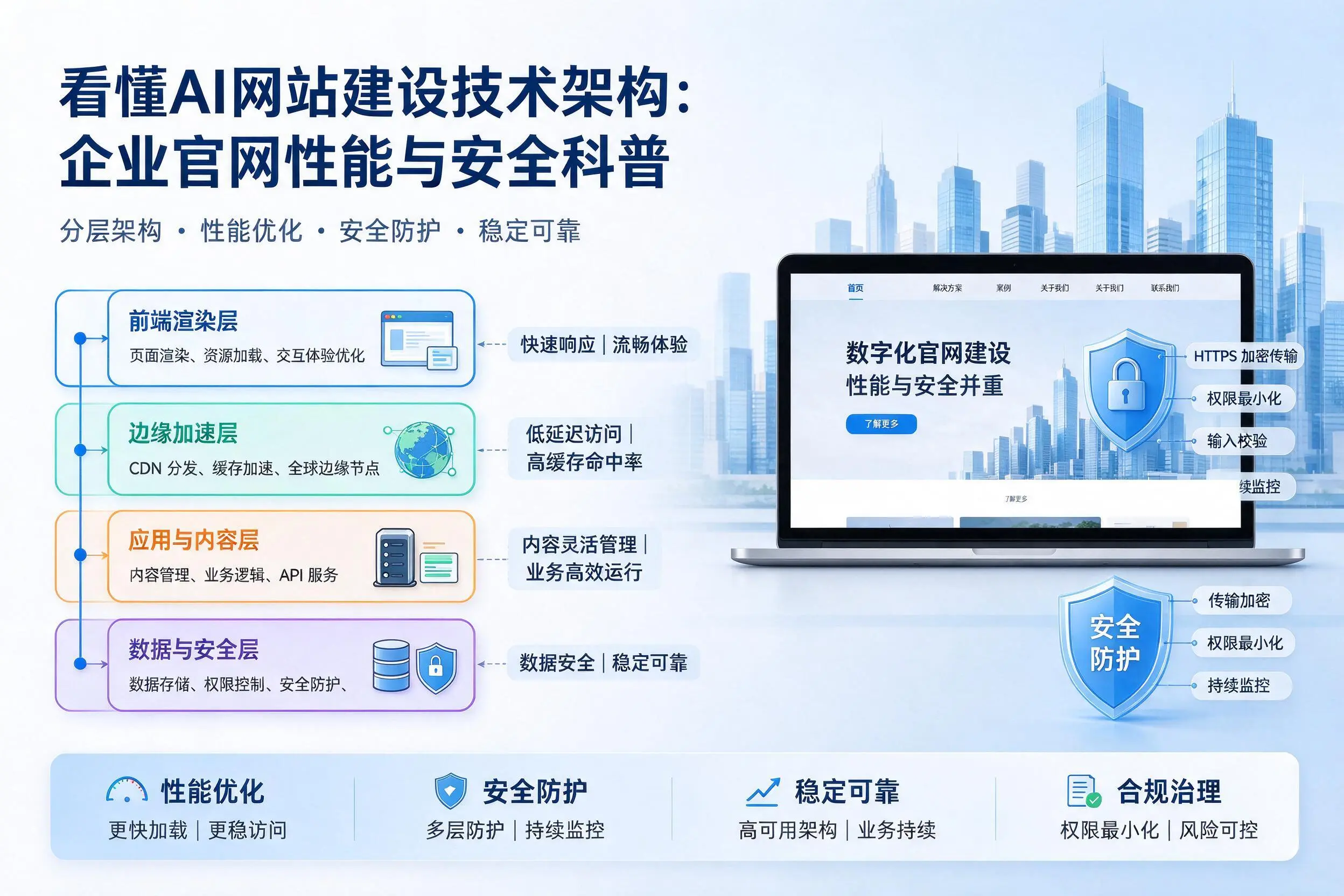 看懂AI网站建设技术架构：大连企业官网性能与安全科普