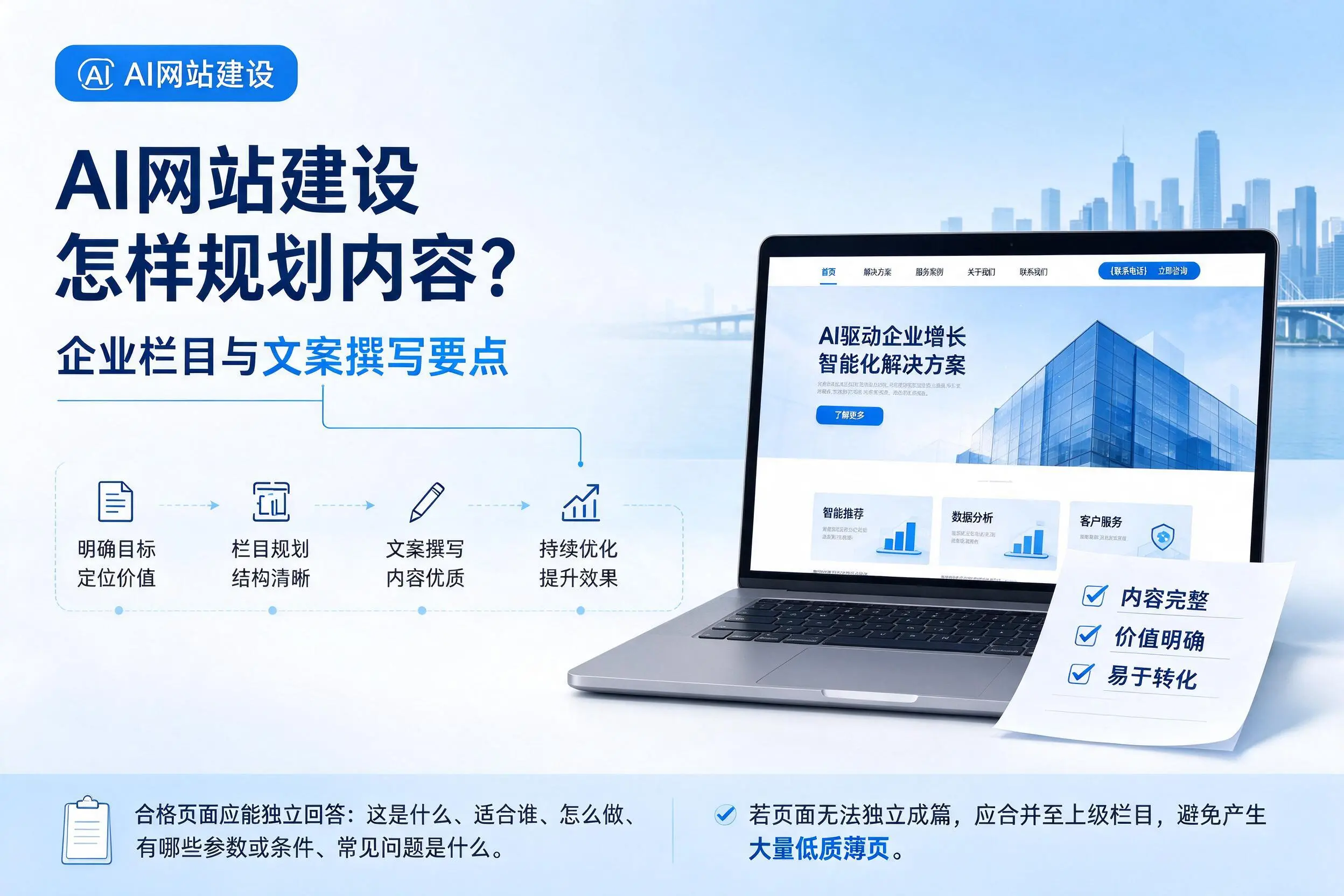 AI网站建设怎样规划内容？大连企业栏目与文案撰写要点
