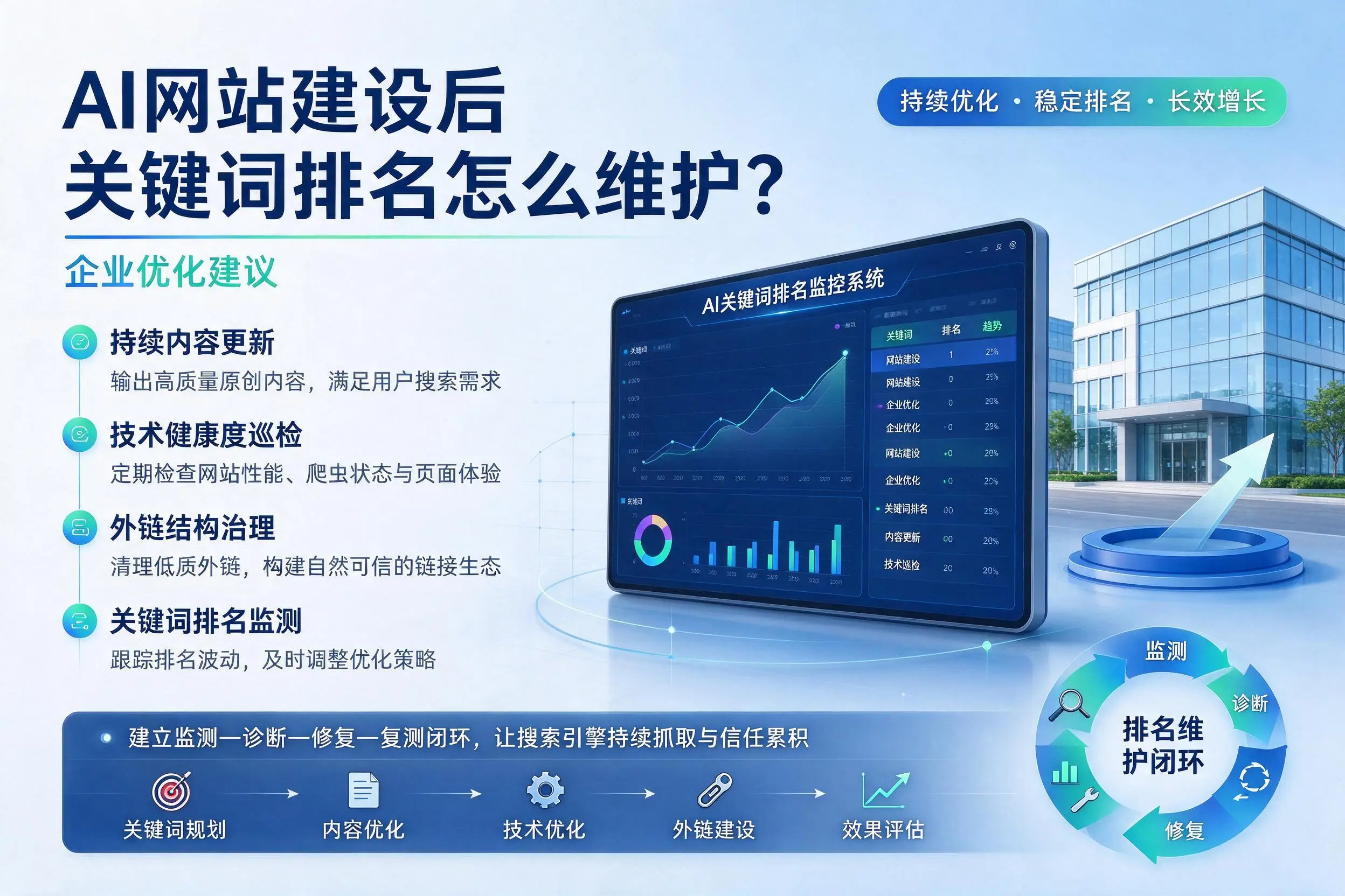 AI网站建设后关键词排名怎么维护？大连企业优化建议